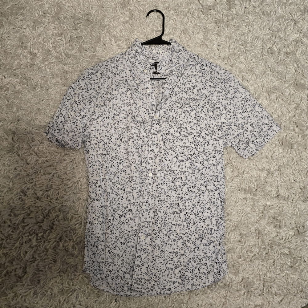 Michael Kors Men's Large Shirt Slim-FitStretch Black & White Floral Print Medium
